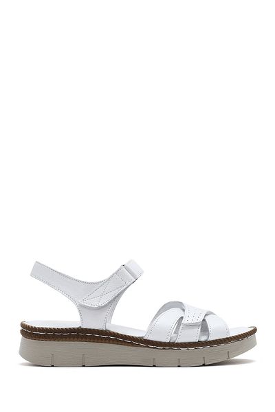 Derimod Women's White Ankle Strap Thick Sole Leather Comfort Sandals 25Sfd 320518