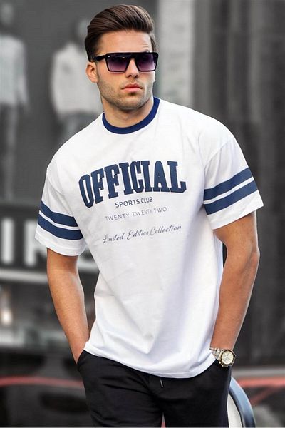 Madmext Λευκό εμπριμέ ανδρικό μπλουζάκι Oversize