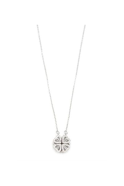 Vitastyle Silver Openable Magnetic Heart Clover Necklace