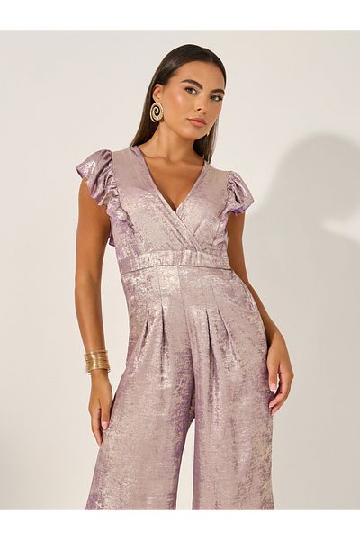 Styli Shimmer Ruffle Sleeves Wide Leg Jumpsuit