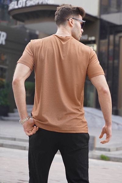 Madmext Καφέ ανδρικό μπλουζάκι Regular Fit Basic 6069