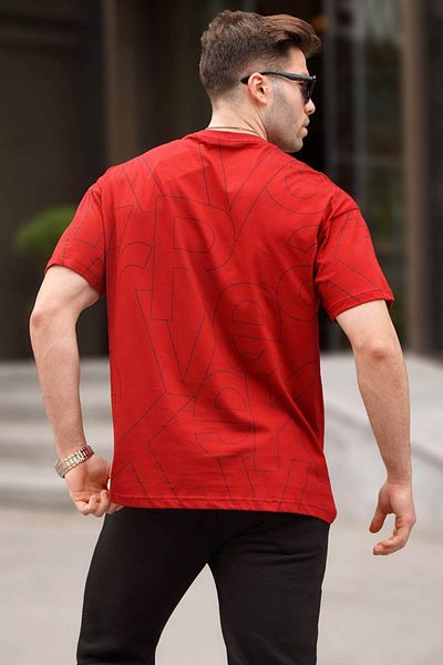 Madmext Ανδρικό μπλουζάκι Claret Red Letter με λαιμόκοψη 6061