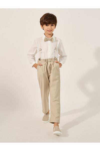 Styli Collared Shirt with Pant, Bow and Suspender