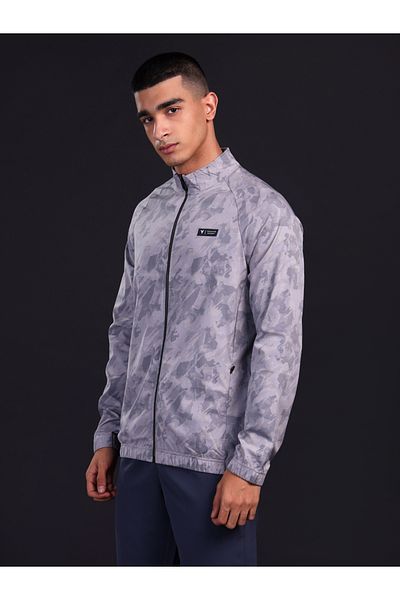 Technosport By Styli جاكيت رياضي رجالي مطبوع بقصّة Slim Fit ورقبة دائرية مع TS FLEXI