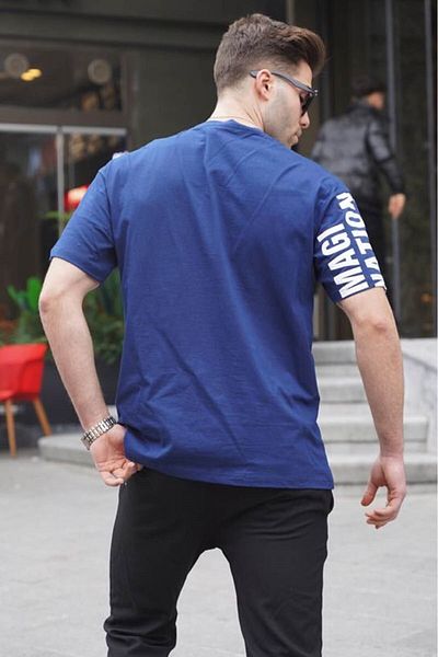 Madmext Tricou cu imprimeu albastru bleumarin pentru bărbați 6073