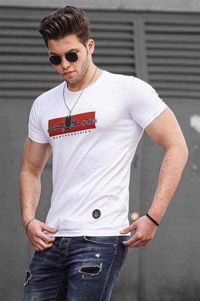 Madmext Ανδρικό εμπριμέ λευκό T-shirt 4589