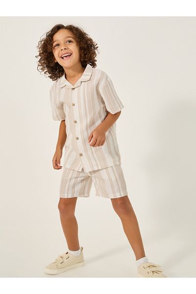 Styli Striped Collared Shirt and Shorts Set