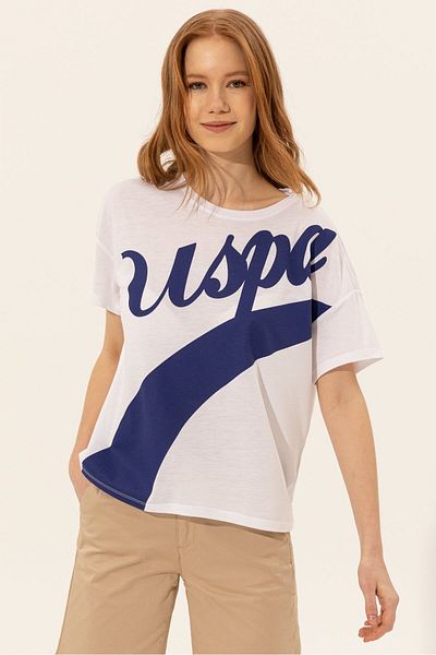 U.S. Polo Assn. Tricou alb cu gât crew de damă