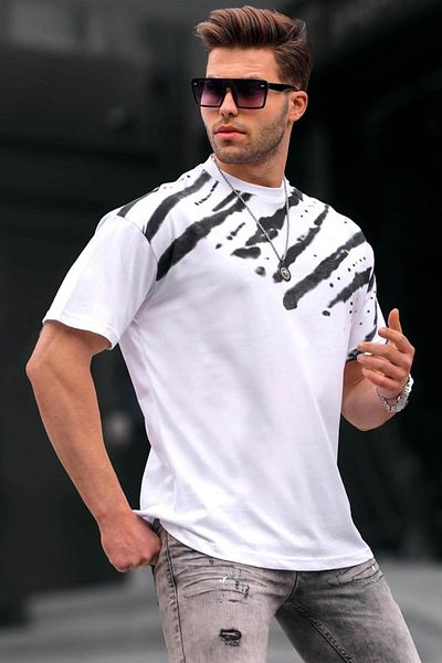 Madmext Ανδρικό T-shirt με λευκό σχέδιο πάνω από Fit 6116