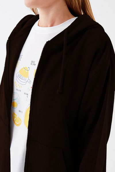 ruNadeS Women's Regular Fit Knitted 3 Thread Zippered Fleece Cardigan Brown