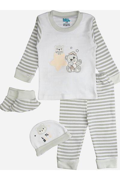 Babies Basic By Styli Pack of 7 - Cotton Bodysuit, Top, Pants, Bib, Socks, Mitten and Cap