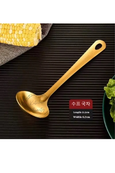 Kitchen Beauty Gold Lüx Paslanmaz Çelik Servis Kepçe Büyük Boy 32 Cm