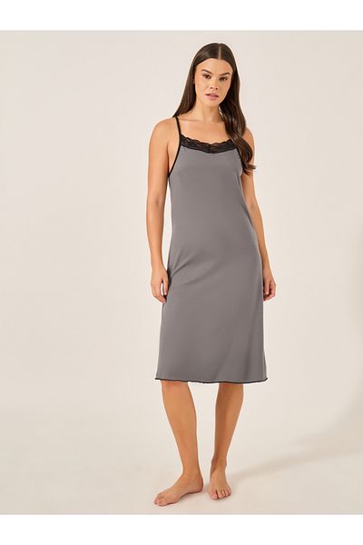 Styli Contrast Lace Trim Racerback Slip Dress