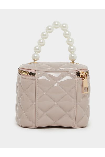 Styli Quilted Faux Pearl Top Handle Bag with Zip Closure