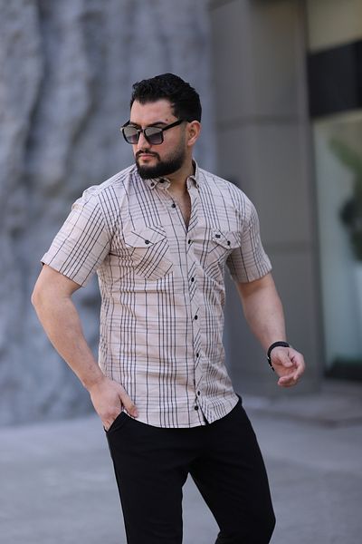 Klothy Ανδρικό κοντομάνικο πουκάμισο με διπλή τσέπη τετράγωνο 2463-1