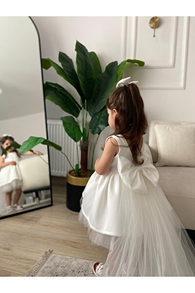 Tinypeople Kız çocuk kuyruklu beyaz  kız çocuk Kocuklu abiye elbise çocuk parti elbisesi
