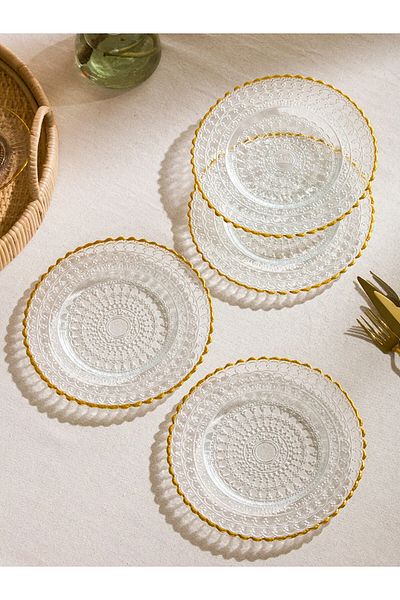 LC Waikiki Yellow Patterned Glass Cake Plate Set of 4 21 cm