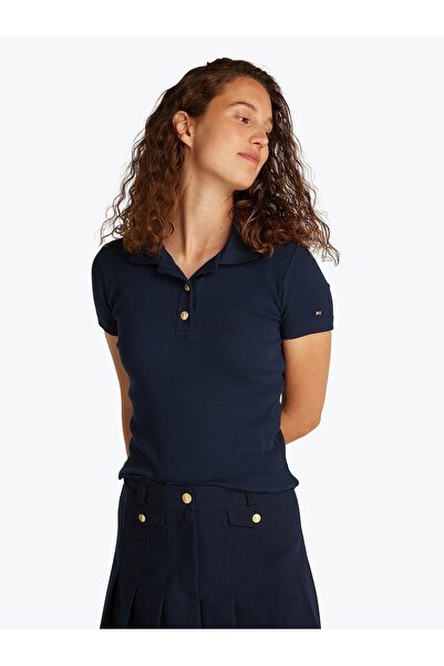 Tommy Hilfiger SLIM GOLD BUTTON POLO SS Kadın T-shirt WW0WW45436C1G