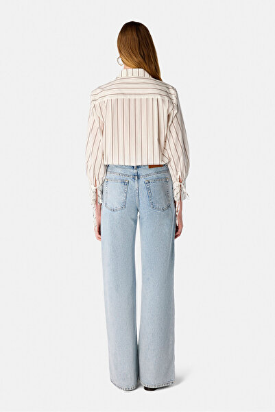 W Collection BEYAZ HAKİM YAKA UZUN KOLLU ÇİZGİLİ GÖMLEK