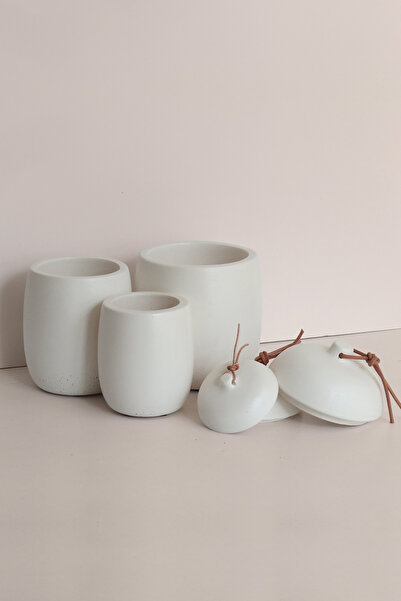 Ghogol Home طقم روما مكون من 3 مرطبانات خرسانية - حاوية تخزين الملح والقهوة والسكر والشاي والتوابل