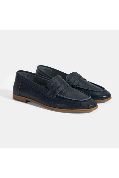 Desa Women's Navy Blue Slip-On Leather Loafer