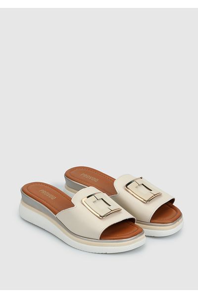 Provoq Ecru Leather Women's Slippers