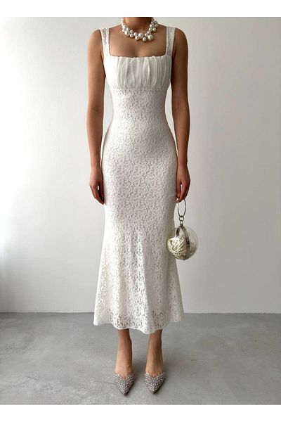 conconmoda Angel Lace Thick Strap Long Dress