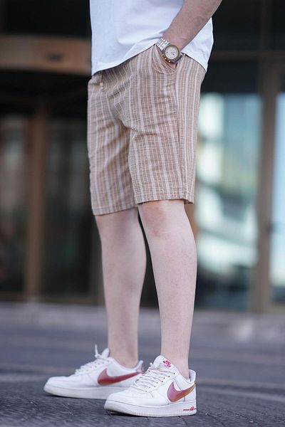 Madmext Ανδρικό λινό σορτς Capri - Relaxed Fit, καφέ 6543