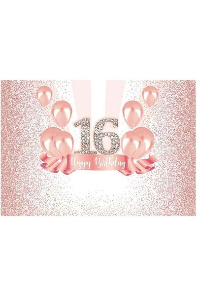 Allenjoy 16th Birthday Photo Backdrop, Polyester, Pink/Silver, 215 x 150 cm