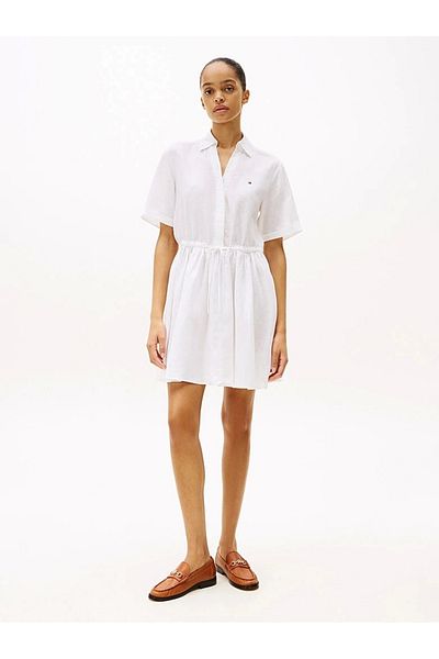 Tommy Hilfiger Women's White Pure Linen Mini Shirt Dress