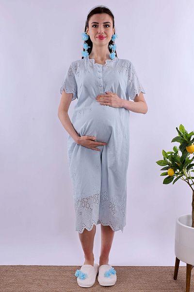 ByLohusa Cămașă de noapte pentru gravidă și postpartum, cu feston albastru Effortt