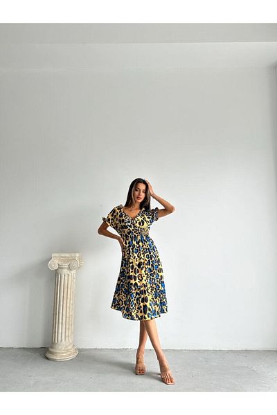 HARVESSE Rochie midi din satin cu imprimeu leopard
