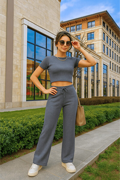 Zerenyus Жіночі брюки з широкими штанинами антрацитового крою з верхом і низом