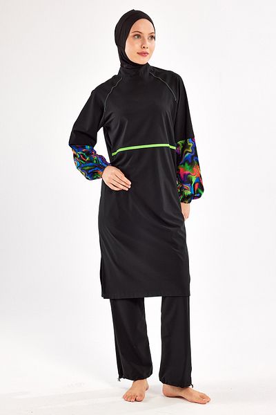Adasea Αθλητικό Lycra Full Covered Hijab μαγιό Elıse 1227 Μαύρο