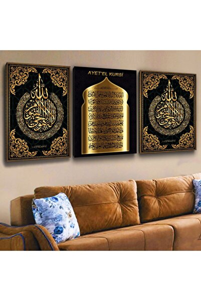 Zevahir Mobilya Dekorasyon 3'lü Kanvas 50 X 70 Cm Ayetel Kürsü Tablo