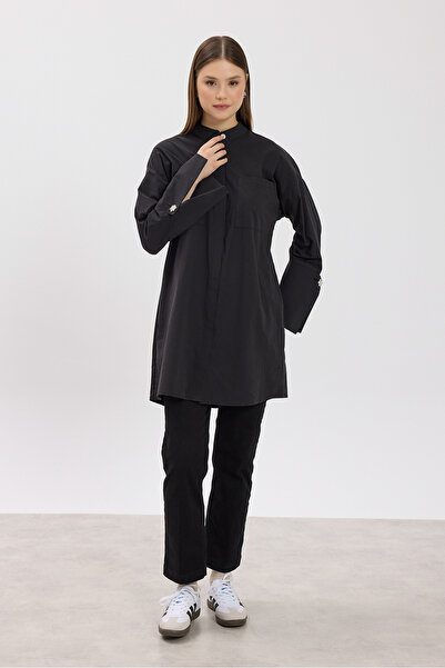 Birgül Bektaş Black Judge Collar Detailed Pocket Tunic