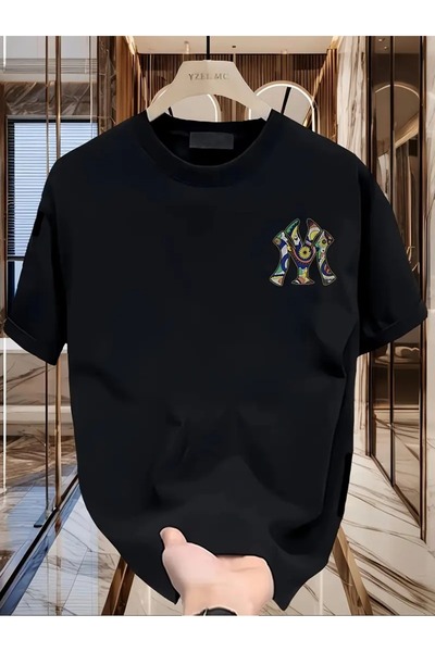 LAND MODA Tricou confortabil cu decolteu rotund și imprimeu grafic, cu imprim...