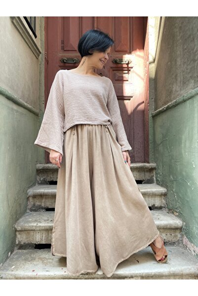 Bohoyasam Kadın Bol Paça Pantolon, Pamuklu Salaş Pantolon, Yazlık Rahat Pantolon, Bohem Geniş Paça Pantolon