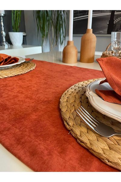 Decamor home Velvet Textured Trouble-Free Tile Cinnamon Runner 1 Piece