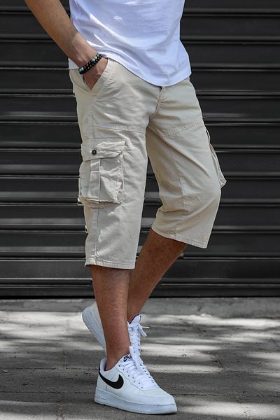 Madmext Ανδρικό σορτς Capri Pocket σε μπεζ Gabardine Cargo 5754