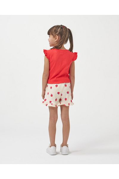 Minipodyum Girl's Front Tie T-Shirt Shorts Knitted Muslin Summer Double Set