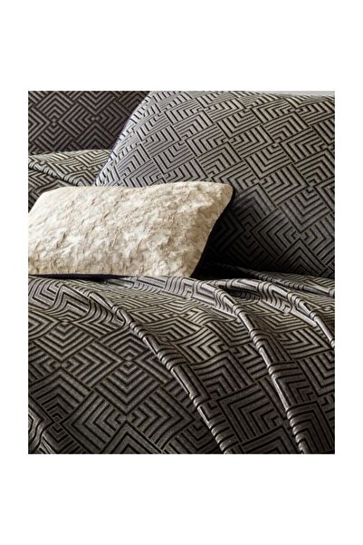 Cotton Box Set lux cuvertura jacquard 250x260cm + 2 fete perna, Esta Dark Blue