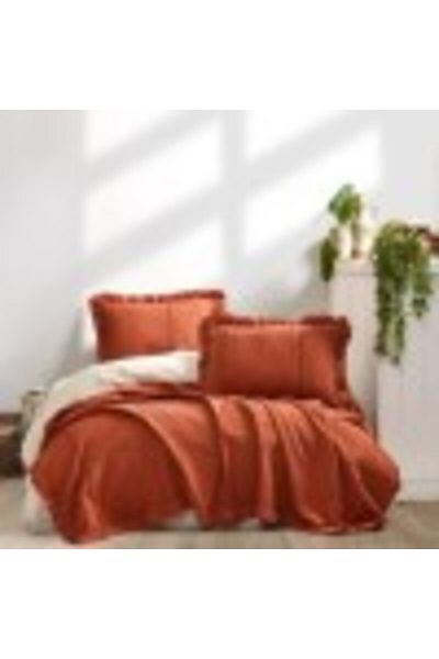 Şaheser Set cuvertura + 2 fete perna cu volan, bumbac 100%, 220x240cm, Tiziana Terra