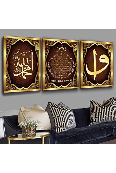 Zevahir Mobilya Dekorasyon 3'lü Kanvas 90 X 60 Cm 90 X 60 Cm Bereket Duası El...