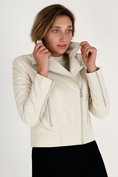 WOOG DERİ Besa Γυναικείο Μπεζ Γνήσιο Δερμάτινο Μπουφάν