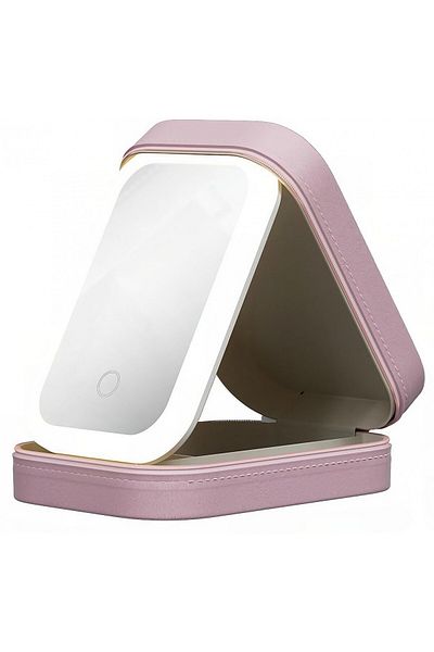 Flippy Portfard, Flippy, Geanta Cosmetice, cu Oglinda LED, 3 Moduri de Lumina, Incarcare USB, Roz