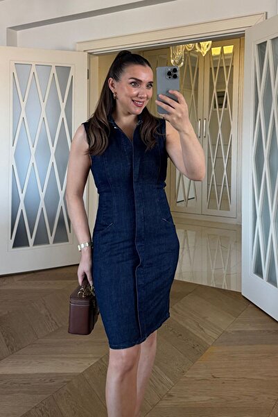 Tuba Butik Μίνι τζιν φόρεμα μηδενικού μανίκι