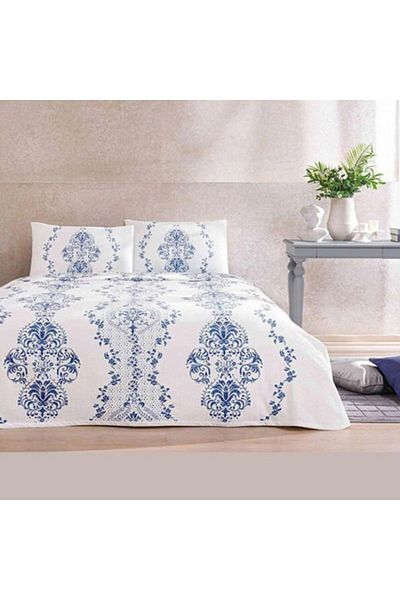 Taç Set Pique Bed Linens and Cover, 100% Cotton, Baroque Model, TAC, Carmen Mavi