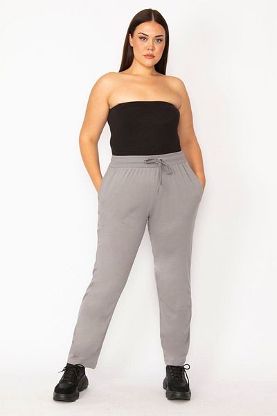 Şans Pantaloni de sport cu buzunar cu alunecare, gri, cu talie elastică și cu ochi, de mărime mare 65n29152