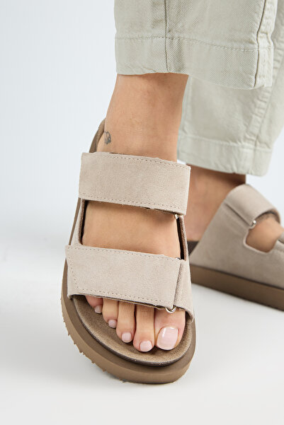 Manijero Vina Platform Δερμάτινες Γυναικείες Παντόφλες Μπεζ